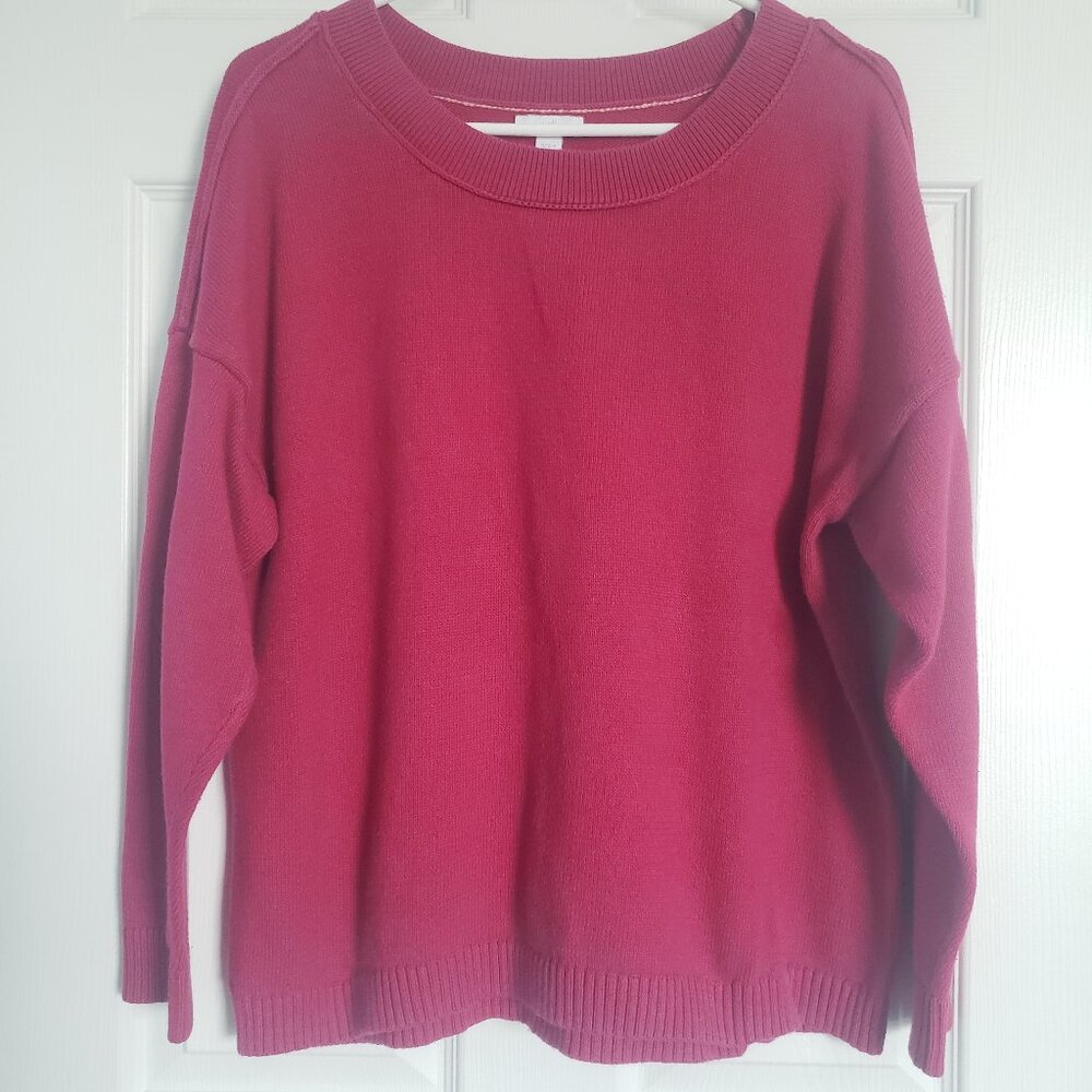 J Jill Crewneck Pullover Sweater Size M Hot Pink L/S Boxy Oversized Preppy